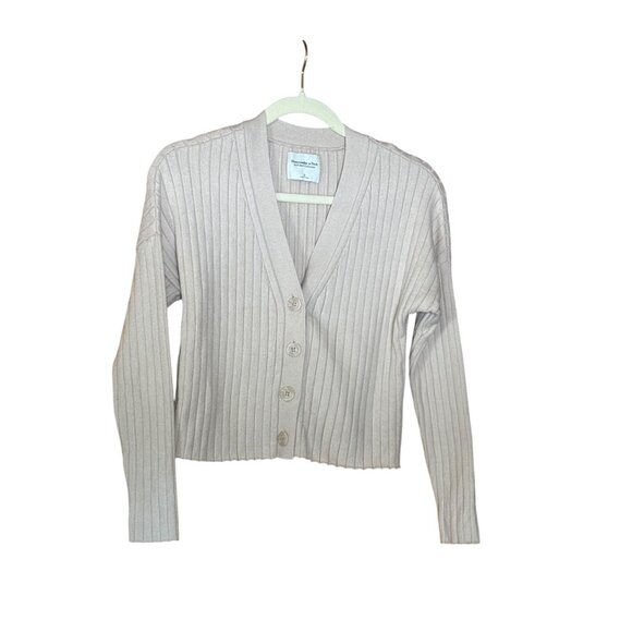 Abercrombie & Fitch Ribbed Knit Cardigan Size Small Preppy Y2K Cropped - Picture 2 of 5